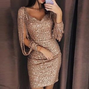 Women's Small Brown Tassel Bodycon Dress